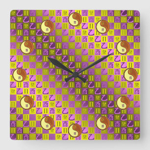 Horloge Carrée Gémeaux & Coq de Bois