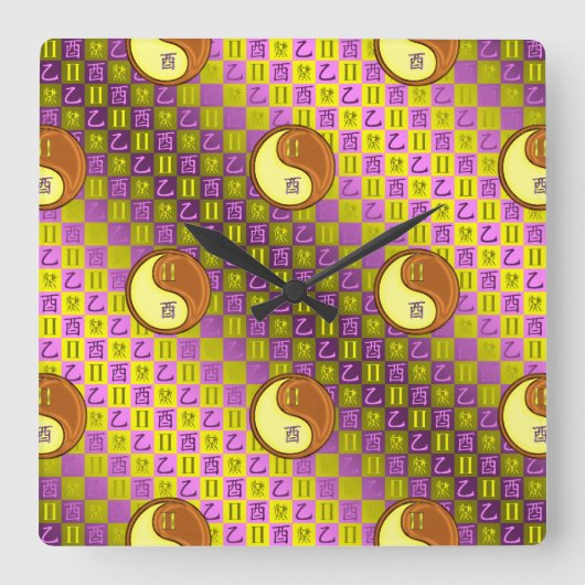 Horloge Carrée Gémeaux & Coq de Bois (Recto)