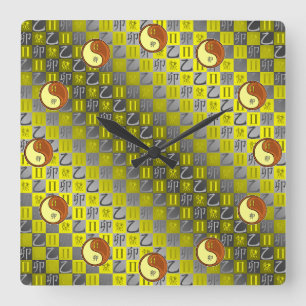 Horloge Carrée Gémeaux & Lapin de Bois