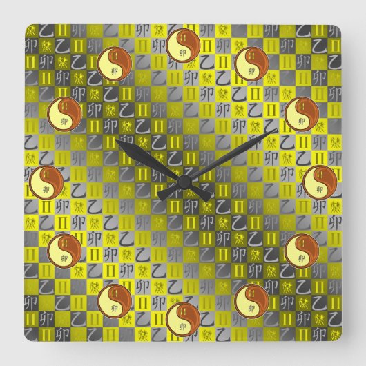 Horloge Carrée Gémeaux & Lapin de Bois (Recto)