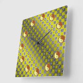 Horloge Carrée Gémeaux & Lapin de Bois (Angle)