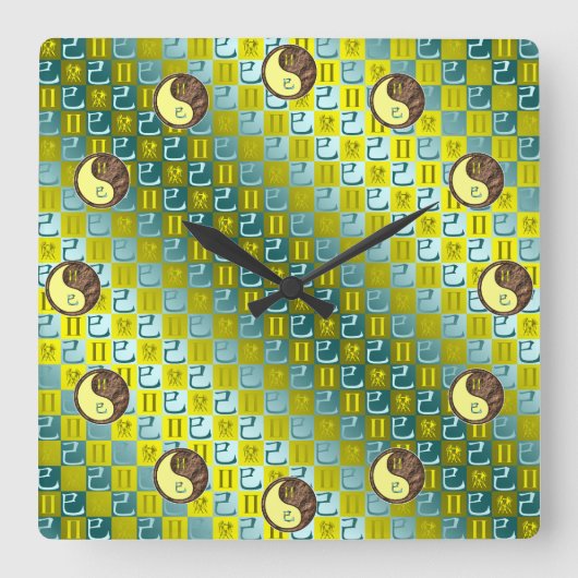 Horloge Carrée Gémeaux & Serpent de Terre (Recto)
