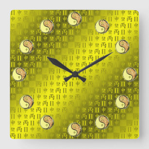 Horloge Carrée Gémeaux & Singe de Feu