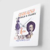 Horloge Carrée Général Pancho Villa 🎖️ Héros mexicain (Angle)