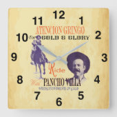 Horloge Carrée Général Pancho Villa 🎖️ Héros mexicain (Recto)