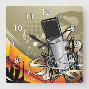 Horloge Carrée Generic Music Themed w/microphone