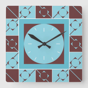 Horloge Carrée Geo Plaid Bleu/Brown