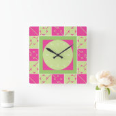 Horloge Carrée Geo Plaid Rose/Vert (Maison)