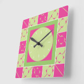 Horloge Carrée Geo Plaid Rose/Vert (Angle)