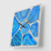 Horloge Carrée Géode Bleu Agate Mosaïque Fleur art (Angle)