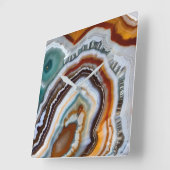 Horloge Carrée Géode d'agate orange terracotta blanc noir bleu (Angle)