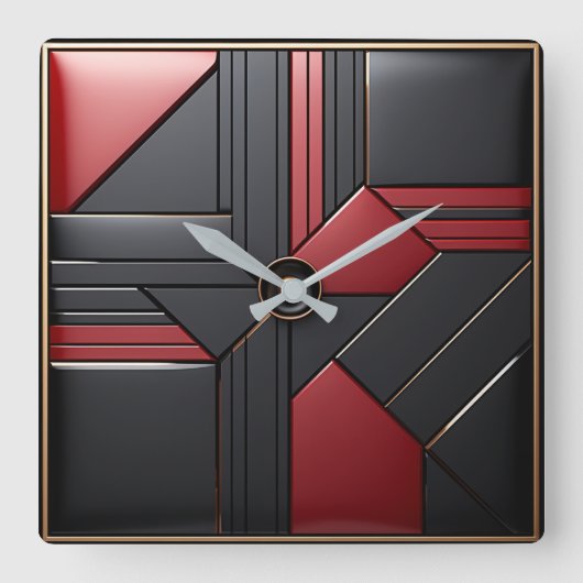 Horloge Carrée Geometric Art Deco Red Black Elegant (Recto)