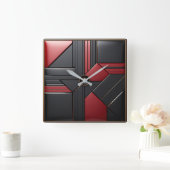 Horloge Carrée Geometric Art Deco Red Black Elegant (Maison)