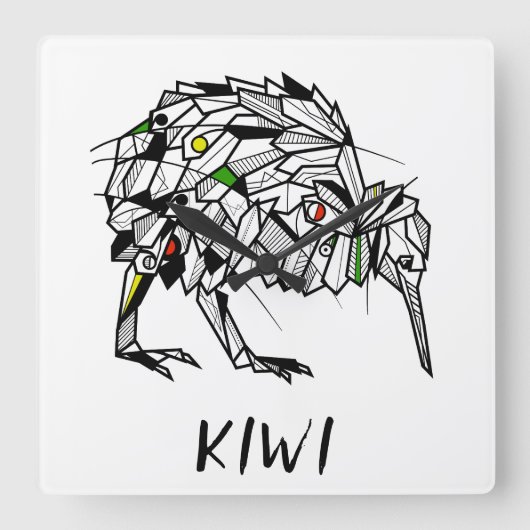 Horloge Carrée Geometric Koru kiwi (Recto)