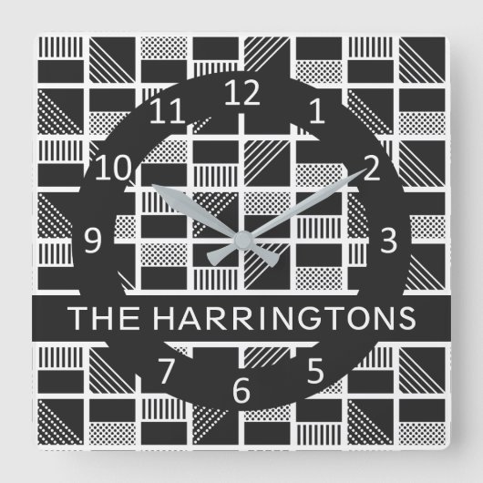 Horloge Carrée Geometric Squares custom monogram wall clocks (Recto)