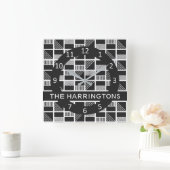 Horloge Carrée Geometric Squares custom monogram wall clocks (Maison)