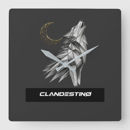 Horloge Carrée Geometric Wolf Moon Wall Clock (Recto)