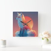 Horloge Carrée Geometric Wolf Silhouette |Modern Polygon Wildlife (Maison)
