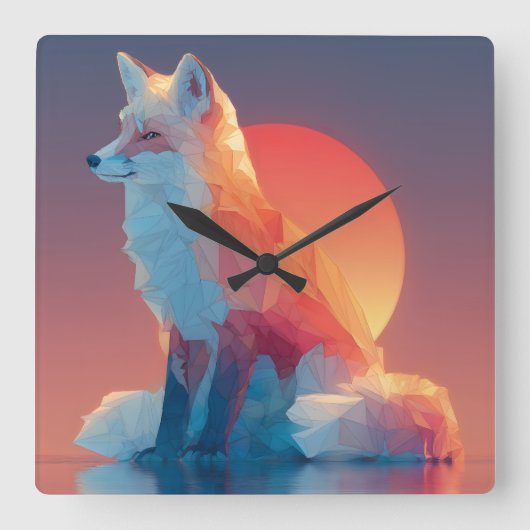 Horloge Carrée Geometric Wolf Silhouette |Modern Polygon Wildlife (Recto)