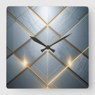 Horloge Carrée Géométrie dorée Marbre Luxe Motif