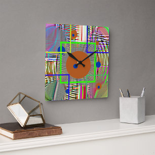Horloge Carrée Géométrie Harmonieuse — Aquarelle d'art populaire 