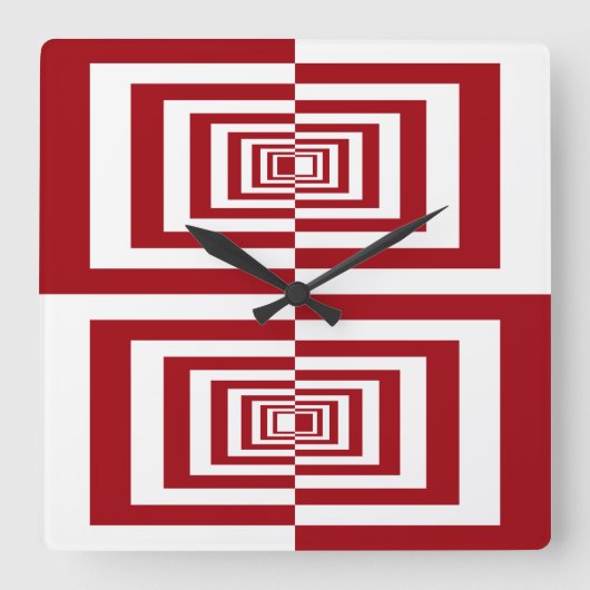 Horloge Carrée Géométrie moderne rouge et blanc (Recto)