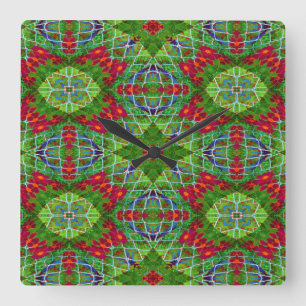 Horloge Carrée Géométrie rouge, verte et bleue