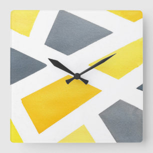 Horloge Carrée Géométrique gris jaune