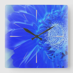 Horloge Carrée gerbera bleu électrique