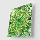 Horloge Carrée Gerbera Daisy Block Imprimer - vert citron (Angle)