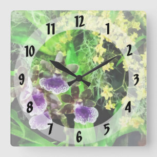 Horloge Carrée Geyser Jamie et Golden Fantasy Orchidées
