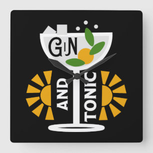 Horloge Carrée Gin vintage Et Art Tonique