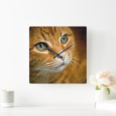 Horloge Carrée Gingembre adorable Tabby Chat Poster Portrait anim (Maison)