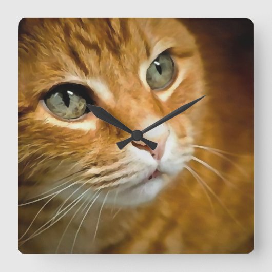Horloge Carrée Gingembre adorable Tabby Chat Poster Portrait anim (Recto)