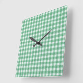 Horloge Carrée Gingham vert menthe à l'eau (Angle)