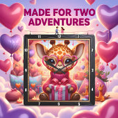 Horloge Carrée Girafe aux Lunettes Roses Saint Valentin