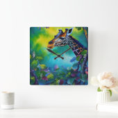 Horloge Carrée Girafe dans les arbres II (Maison)