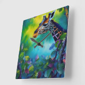 Horloge Carrée Girafe dans les arbres II (Angle)