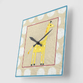 Horloge Carrée Girafe jaune avec Pois blancs (Angle)