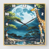 Horloge Carrée Girafe sous plein soleil de lune dans un paysage p (Recto)