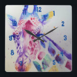 Horloge Carrée Girafe Watercolor Animal Childs Room Clock<br><div class="desc">Girafe Watercolor Animal Childs Room Clock. Designed from my original watercolour art.</div>
