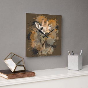 Horloge Carrée Giraffe de la faune africaine Abstraite peinture
