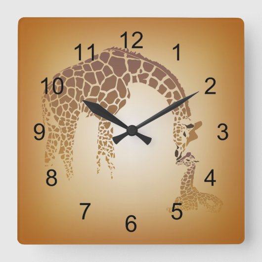 Horloge Carrée Giraffe de Mother et Cute tan (Recto)
