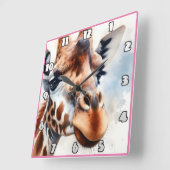 Horloge Carrée Giraffe parcourant la savane africaine (Angle)