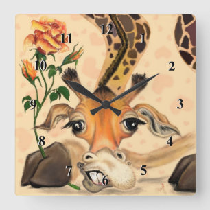 Horloge Carrée Giraffe Romantique - Messieurs - Ajouter Votre Tex