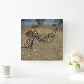 Horloge Carrée Giraffes d'éléphants mignons (Maison)