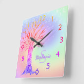Horloge Carrée Girly Rainbow Sparkles Monogram (Angle)