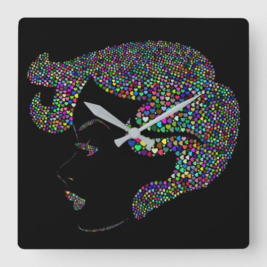 Horloge Carrée Glam girl with hearts (Recto)