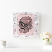 Horloge Carrée Glam Rose Gold Pink Skull Marble (Maison)