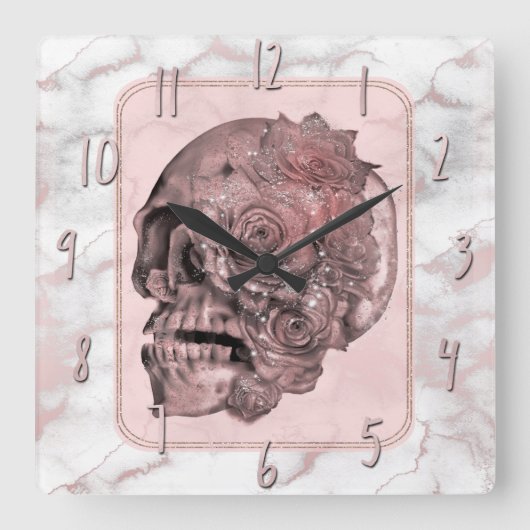 Horloge Carrée Glam Rose Gold Pink Skull Marble (Recto)